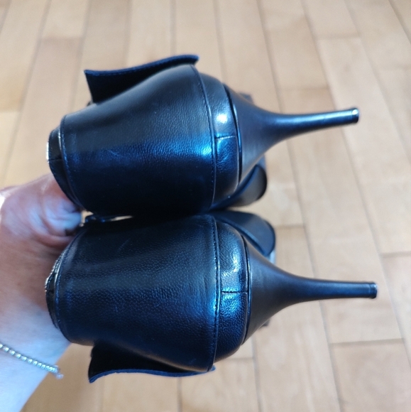 Nine West Amina Elegant Black Leather Peep Toe Heeled Shoes - Picture 10 of 14